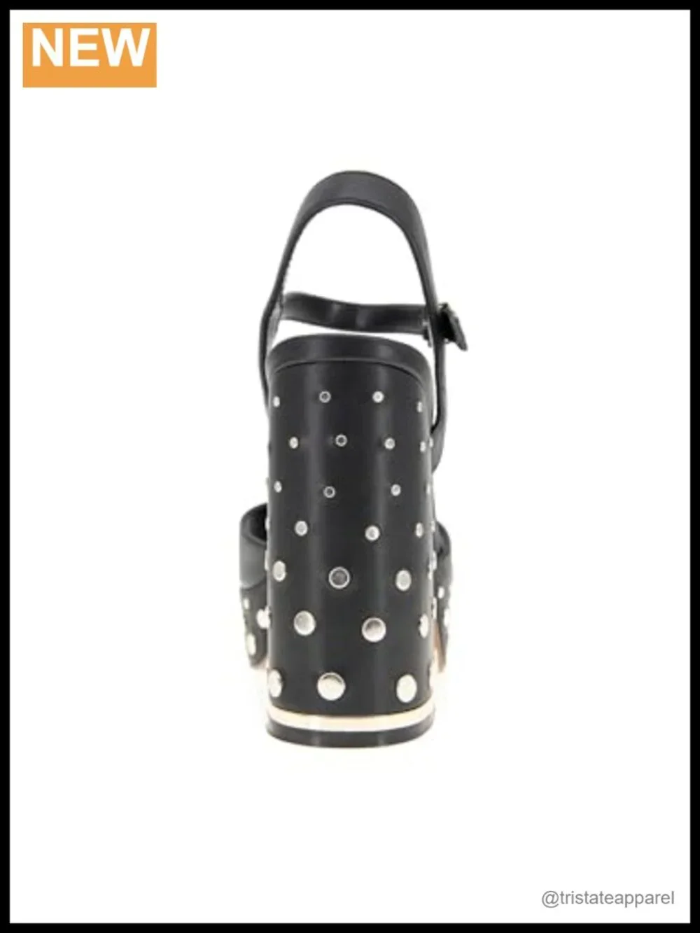 Platform Sandal Studded Heel Buckle Leather Open Toe Cushioned